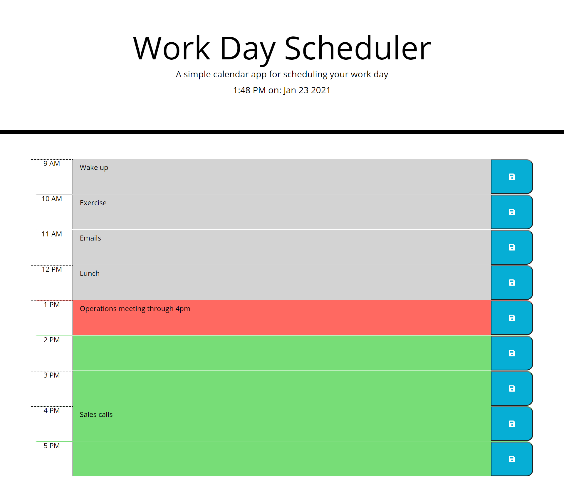 Screenshot of Jon's day planner application.